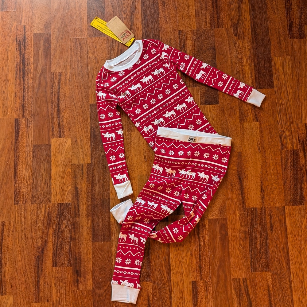 Lazy One Nordic Moose Red and White Pajama Set